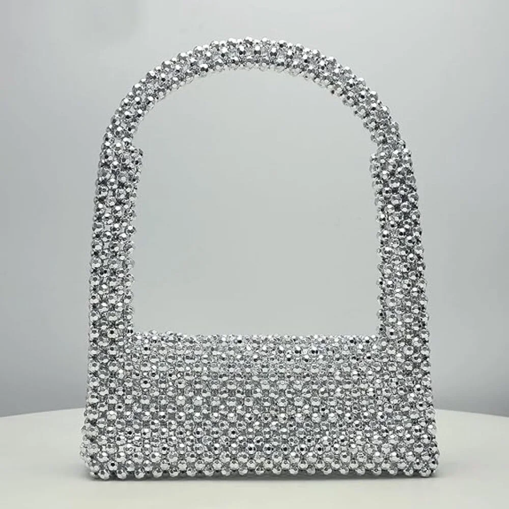 Neiman Marcus Silver Pearl Beaded Evening Clutch Purse - Picture 1 of 4